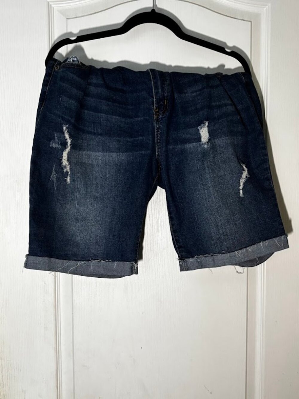 Distressed Dark Wash Denim Bermuda Shorts 2XL